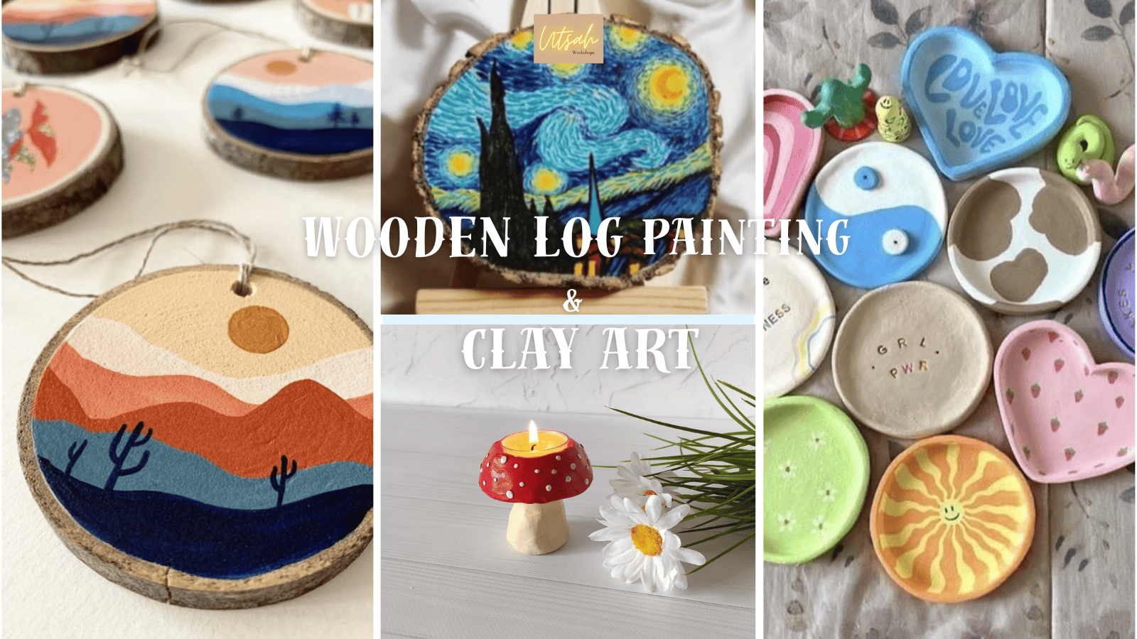 Clay Art & Wooden Log painting